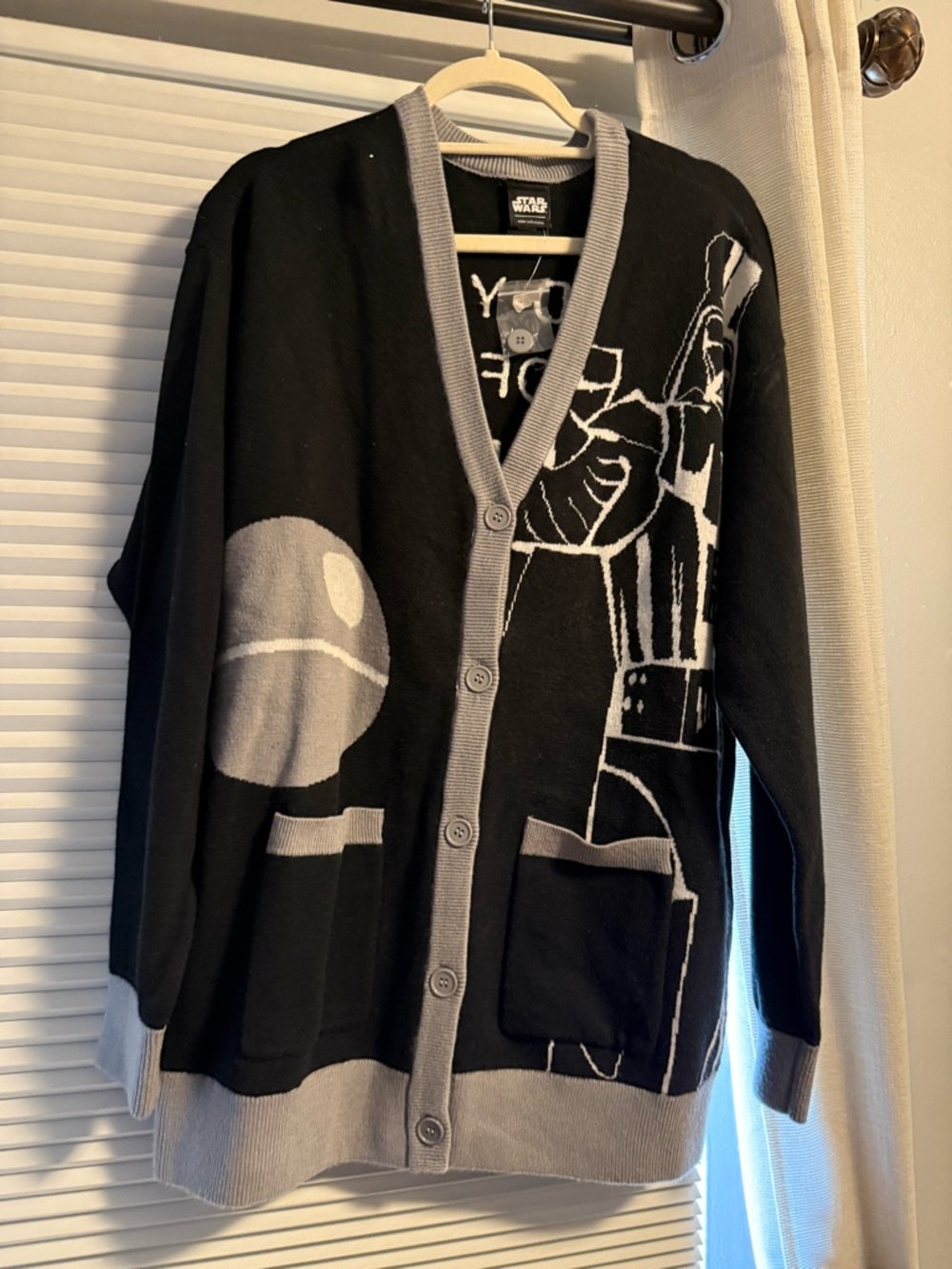Star Wars Men's Black & Gray Darth Vader and Death Star Cardigan